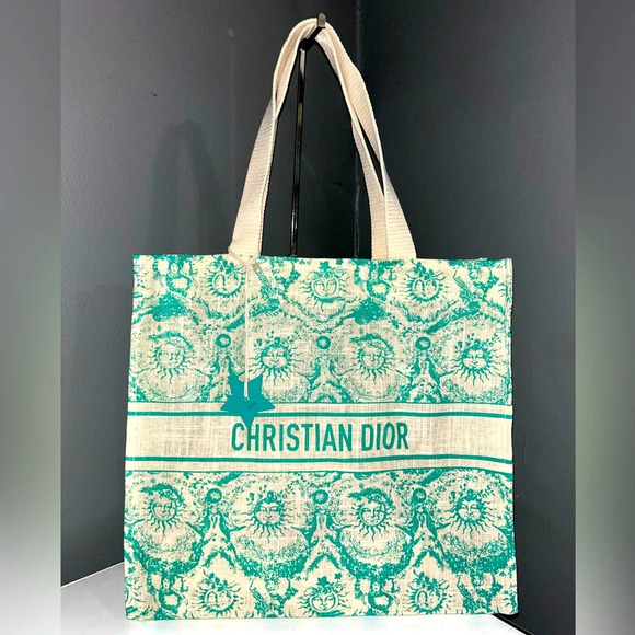 Dior Handbags - Christian Dior Dioriviera Aquamarine Cloth Linen Tote Bag